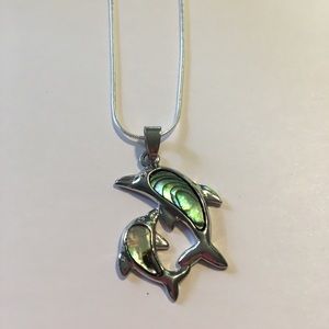 Dolphin abalone necklace on sterling silver chain